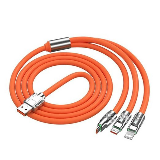 3-in-1 cable with Micro USB, Lightning, and Type-C connectors for all-in-one charging.

