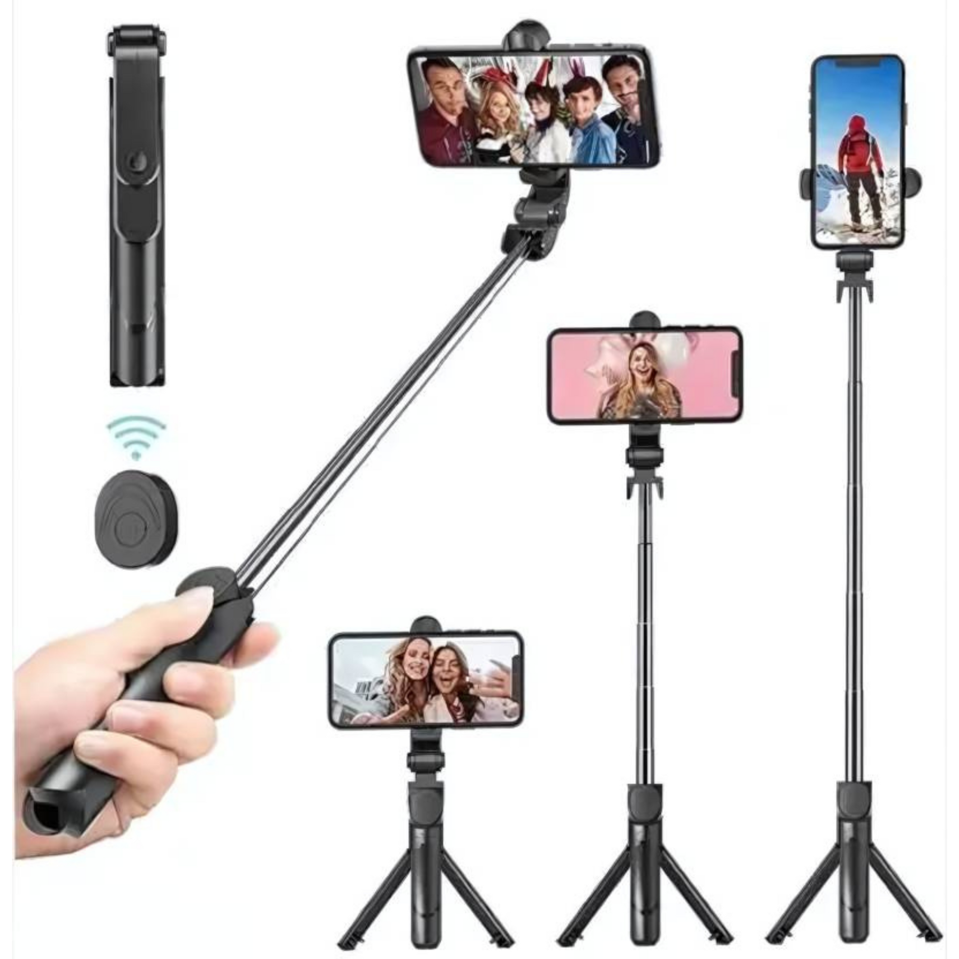 Lightweight and foldable Bluetooth selfie stick for travel and vlogging.